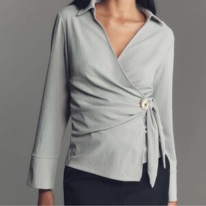 Anthropologie Light Gray Wrap Blouse